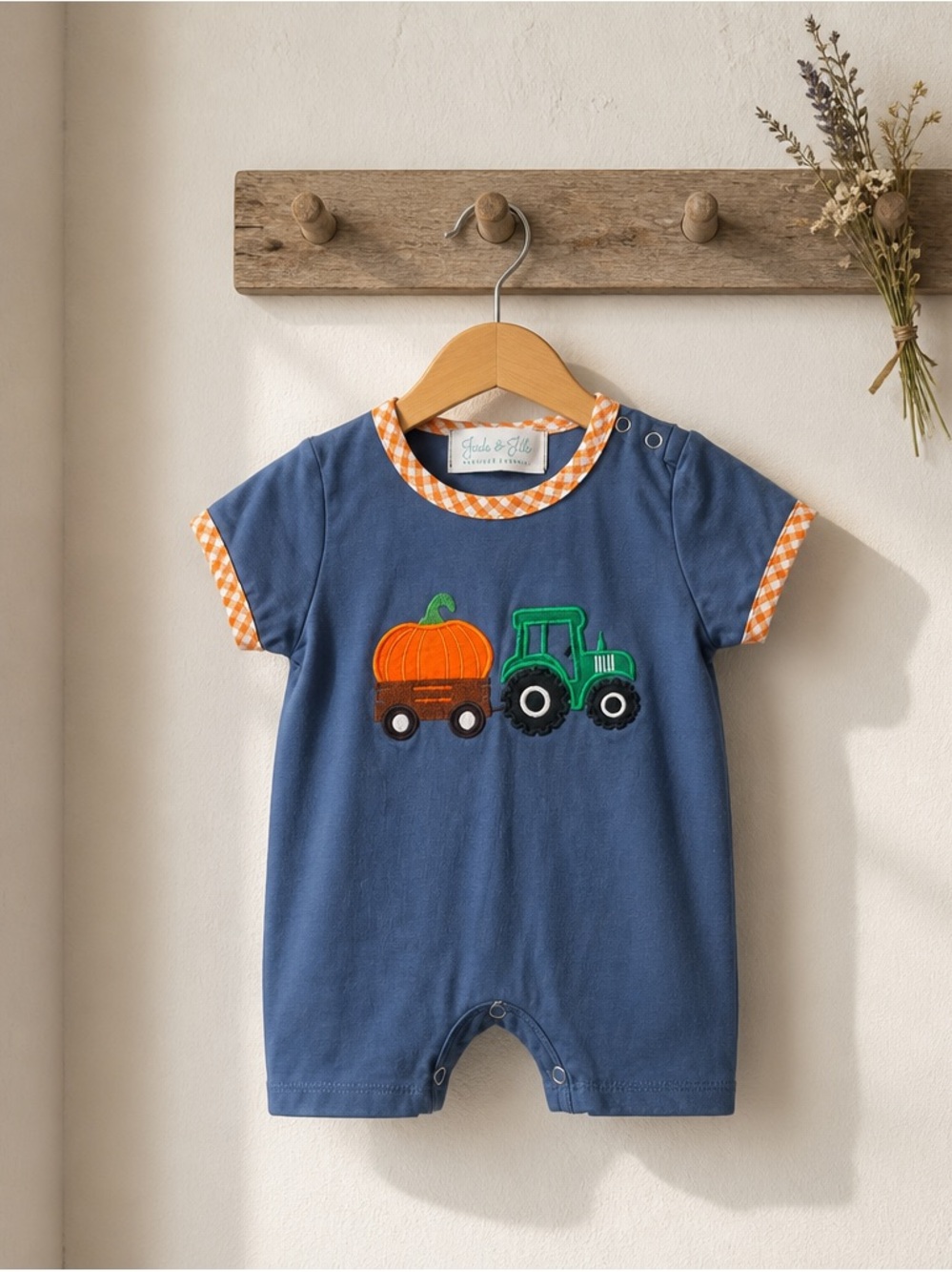 Blue Pumpkin & Tractor Short Sleeve Baby One-Piece